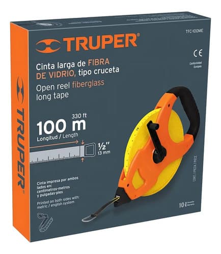 Cinta Metrica Truper 100 Metros Fibra De Vidrio Tfc-100me