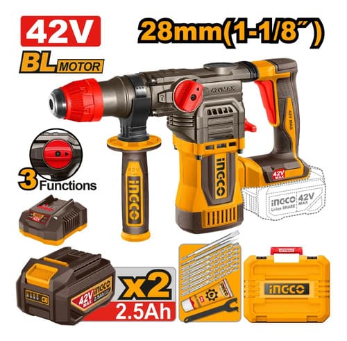 Rotomartillo 42v 28mm 1-1/8  4.5j Acc Ingco Crhli422882 Naranja Claro