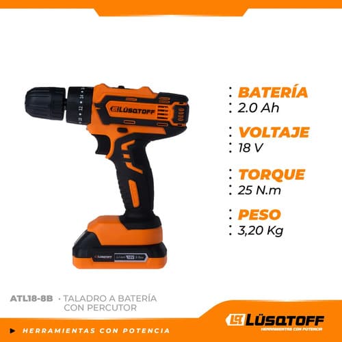 Taladro Percutor Atornillador Inalámbrico Lüsqtoff Atl18-8b 18v 2 Bat Color Naranja