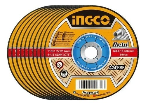 Disco Corte X100 Unid 4-1/2 X 1.0mm Mcd10115100 Ingco - Smf Color Negro