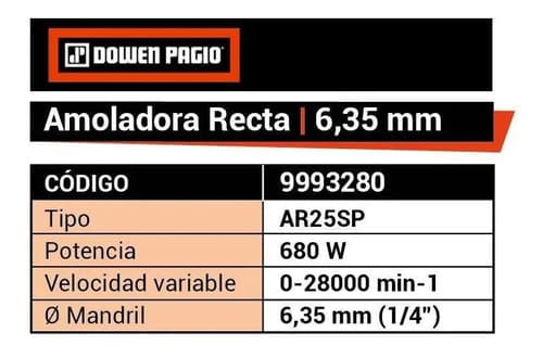 Amoladora Recta Dowen Pagio Ar25sp Ar25sp De 50 hz Color Naranja 680 w 220 v
