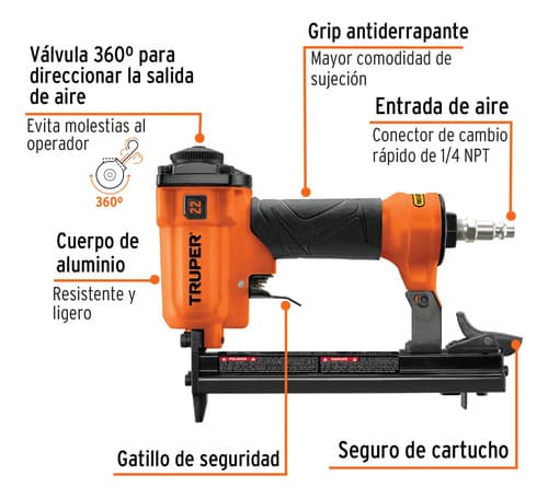 Engrapadora Neumatica 3/8 Para Grapa Calibre 22 Truper 13177 Inmediato