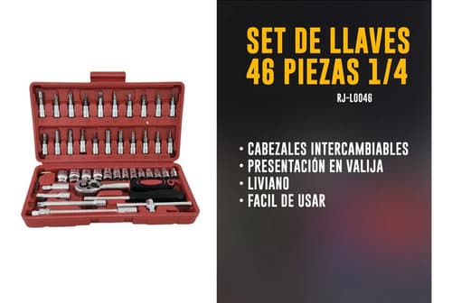 Set Juego Llaves Tubos Puntas A Criquet 46 Piezas 1/4 Color Rojo
