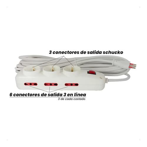 Alargue Zapatilla 3 Schuko Más 6 Modular 3 Mts Conatel