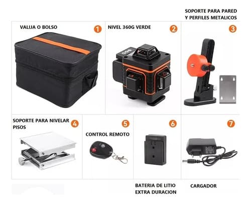 Nivel Laser 360 Verde 4d 12 Lineas 50m + Soportes + Tripode