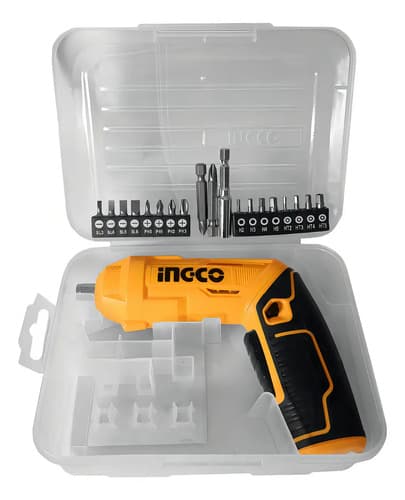 Atornillador Inalámbrico Ajustable Con Accesorios Ingco Naranja Claro