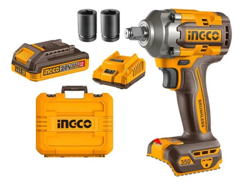 Llave De Impacto 350nm 1/2 Con 2 Bat Ingco Ciwli2035 Naranja Claro Amarillo