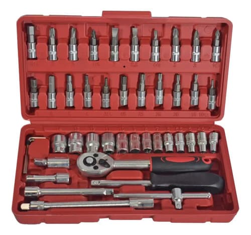 Set Juego Llaves Tubos Puntas A Criquet 46 Piezas 1/4 Color Rojo