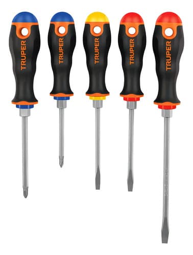 Juego De 5 Desarmadores, Mangos Comfort Grip, Truper, 14138
