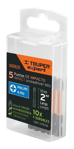 Kit 5 Puntas De Impacto Phillips Ph2 X 2'' Truper 100820