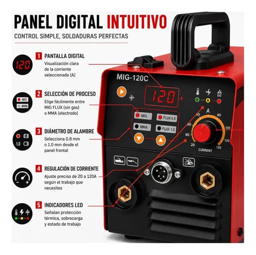Soldadora Inverter Equus 120a Mig Mma Sin Gas Flux Almabre Rojo