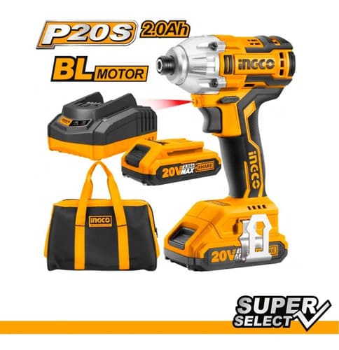 Atornillador De Impacto Ingco 20v Con 2 Baterías Y Accesorio Amarillo