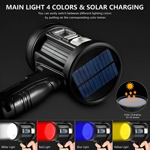 Foco Recargable Led Luz Panel Solar Linterna Caza Color De La Linterna Negro Color De La Luz Blanco
