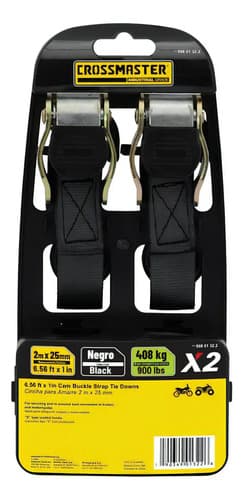 Cincha Cinta Amarre 2 Unidades 2m X 25mm 408 Kg Crossmaster Color Negro