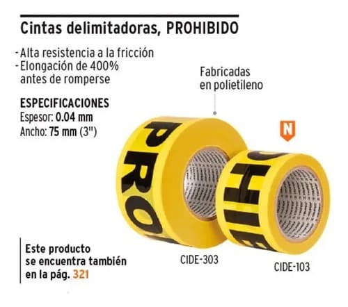 Cinta Delimitadora ''prohibido'' 100 M Truper 13995 Color Amarillo