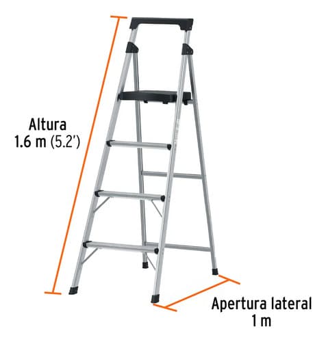 Escalera Tubular Plegable 4 Peldaños Aluminio 16765 Color No Aplica