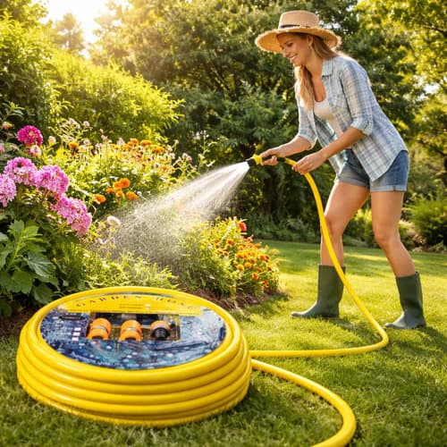 Manguera De Jardín 15 Mts Con Accesorios De Riego Hoteche Amarillo