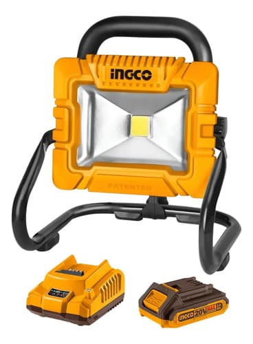 Reflector Foco 20v Con Bateria 2ah Y Cargador Ingco Amarillo Blanco Frío