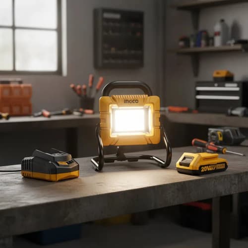 Linterna Reflector Led Ingco Recargable Con Batería Y Cargador Blanco Naranja