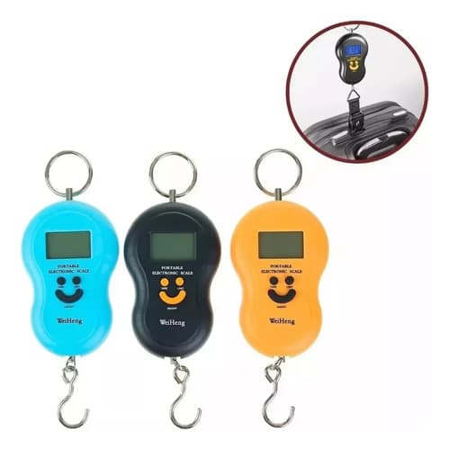 Balanza Digital Colgante De Mano De 50 Kg Con Función Tara Para Pesca Y Valija Celeste