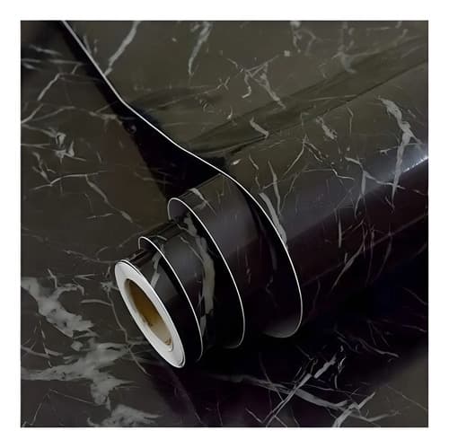 Vinilo Marmol Negro Autoadhesivo 60x300cm Para Mesada Cocina Y Pared