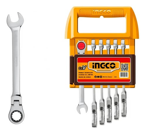 Juego 6 Llaves Crique Combinadas Flexibles 8-17mm Cr-v Ingco Naranja Claro
