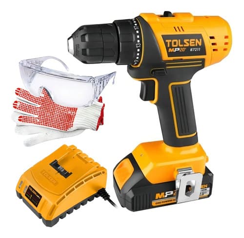Taladro Atornillador Inalámbrico Tolsen Con Batería Y Cargador Naranja Con Negro 50 Hz