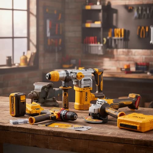 Kit Taladro Percut 20v +amoladora +rotomartillo +2 Bat Ingco