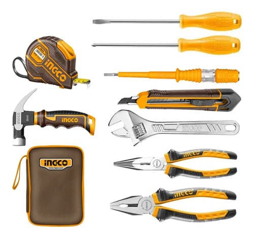 Kit Juego Herramientas Manuales En Estuche 9 Piezas Ingco Color Amarillo
