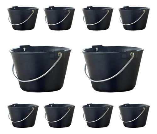 Pack X10 Balde Para Obra Plastico Reforzado Negro Negro