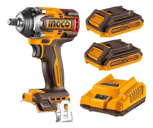 Llave De Impacto Ingco 500nm 20v P20s Bl + 2 Bat 2.0ah Naranja Claro