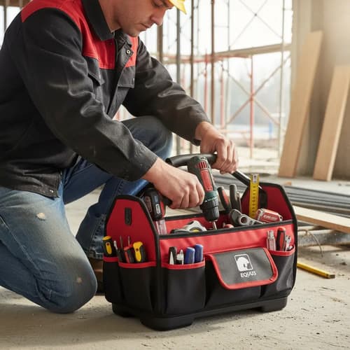 Bolso De Herramientas De Base Plastica Con 7 Bolsillos Equus Rojo