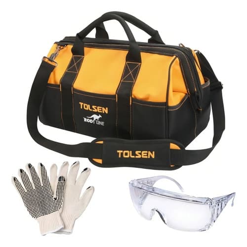 Bolso Para Herramientas Tolsen De Tela Liviana 1,3kg - Sc - Color Negro Con Naranja