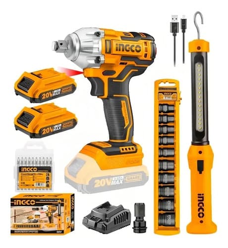 Llave De Impacto Inalámbrica Ingco 400nm Cosli23048-4 Color Naranja Y Negro 50hz/60hz