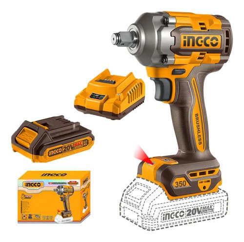 Llave De Impacto Ingco C/batería Y Set De Dados + Cargador Amarillo 50/60 Hz