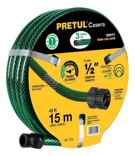 Manguera De 1/2'' Fabricada De Pvc Reforzada 3 Capas 15m -fc Color Verde