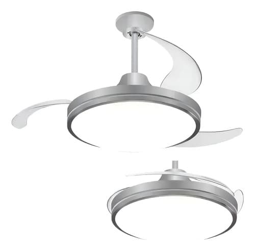 Ventilador De Techo Con Luz 42 Retractil Lampara Led Control 1.067 M 50 Blanco Transparente Plástico 3