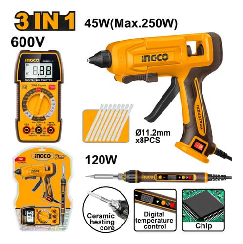 Pistola Silicona 45w Soldador 120w Multímetro 600v Ingco