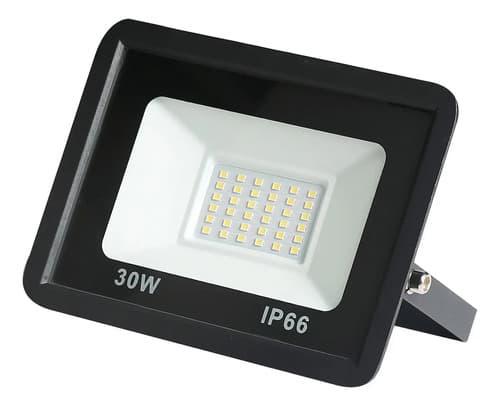 Foco Reflector Led Exterior 30 W Con 1 Año Carcasa Negro Luz Cálida