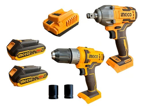 Kit Llave De Impacto + Taladro Inalámbrico Ingco +2 Baterías Cosli230702 Amarillo 50 Hz/60 Hz