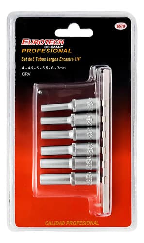 Tubos Largos 4-7 Mm - Encastre 1/4 - Juego Dados Allen Hexagonales | Eurotech Gris