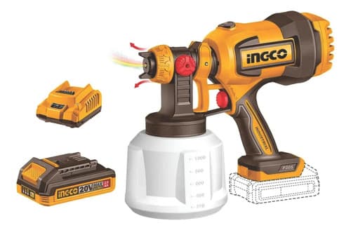 Pistola Para Pintar Inalámbrica Ingco 20v Con Batería Y Cargador, Kit Completo De 1 L Naranja Claro