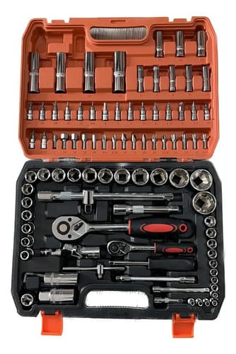 Juego De Dados Tubos 94pcs Industrial Encastre ½ Y ¼ En Clic Color Plateado