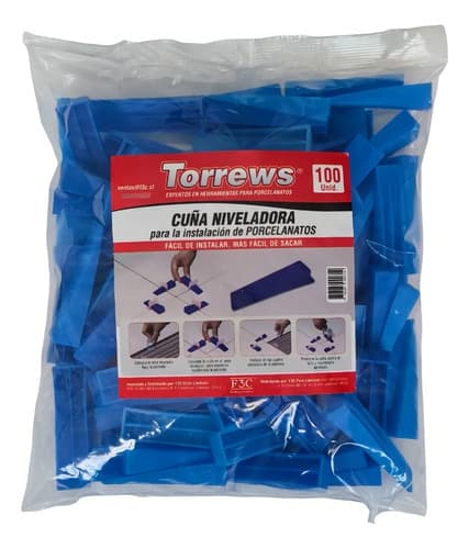 Cuñas Niveladoras Torrews De Plástico, Pack De 100 Unidades Azul