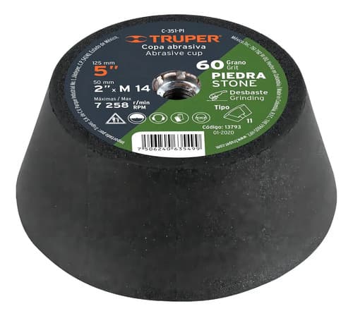 Copa Desbaste Piedra 5'' Grano 60 Ent. M14 Truper 13793