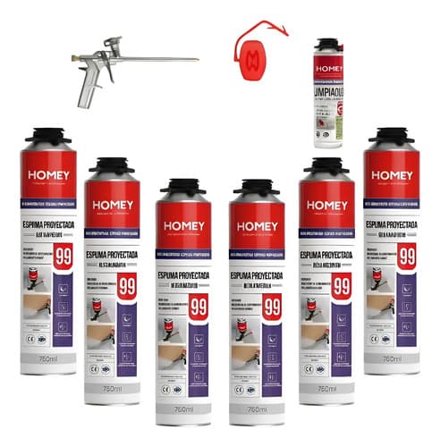 Kit 6 Espumas Poliuretano Proyectable C/pistola Y Limpiador