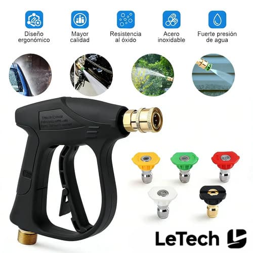 Hidrolavadora Letech Industrial Con 5 Boquillas, Portátil Y De Alta Presión Negro