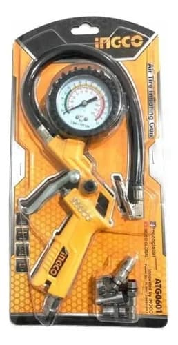 Ingco Industrial Atg0601 Pistola Para Inflar Y Calibrar Neumático Con Manómetro Amarillo