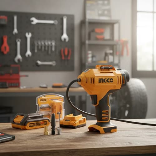 Inflador Compresor 20v P20s Ingco Cacli2018 + 2 Bat Y Cargad Naranja Claro 20v Monofásica