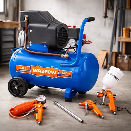 Compresor De Aire 50 Lts 2.5hp Kit Manguera Pistola Inflador Azul 50 Hz Bifásica